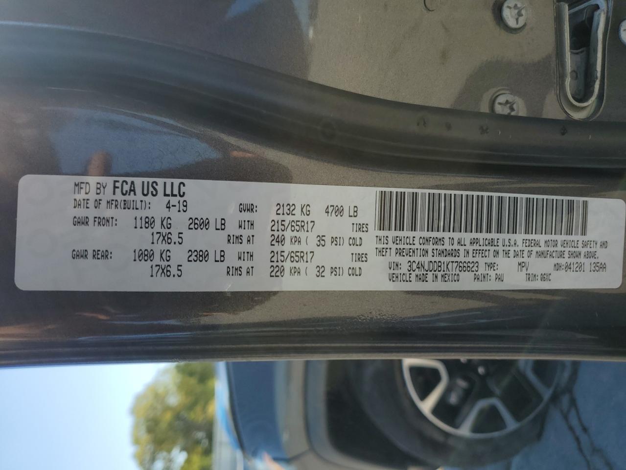 2019 Jeep Compass Trailhawk VIN: 3C4NJDDB1KT766623 Lot: 70786875