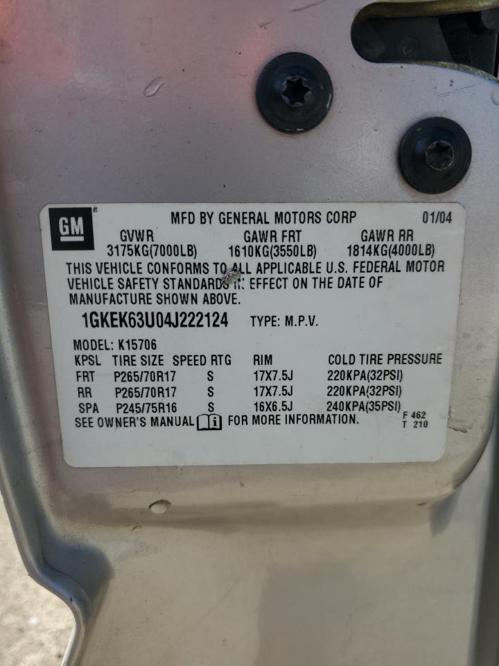 2004 GMC Yukon Denali VIN: 1GKEK63U04J222124 Lot: 70755885