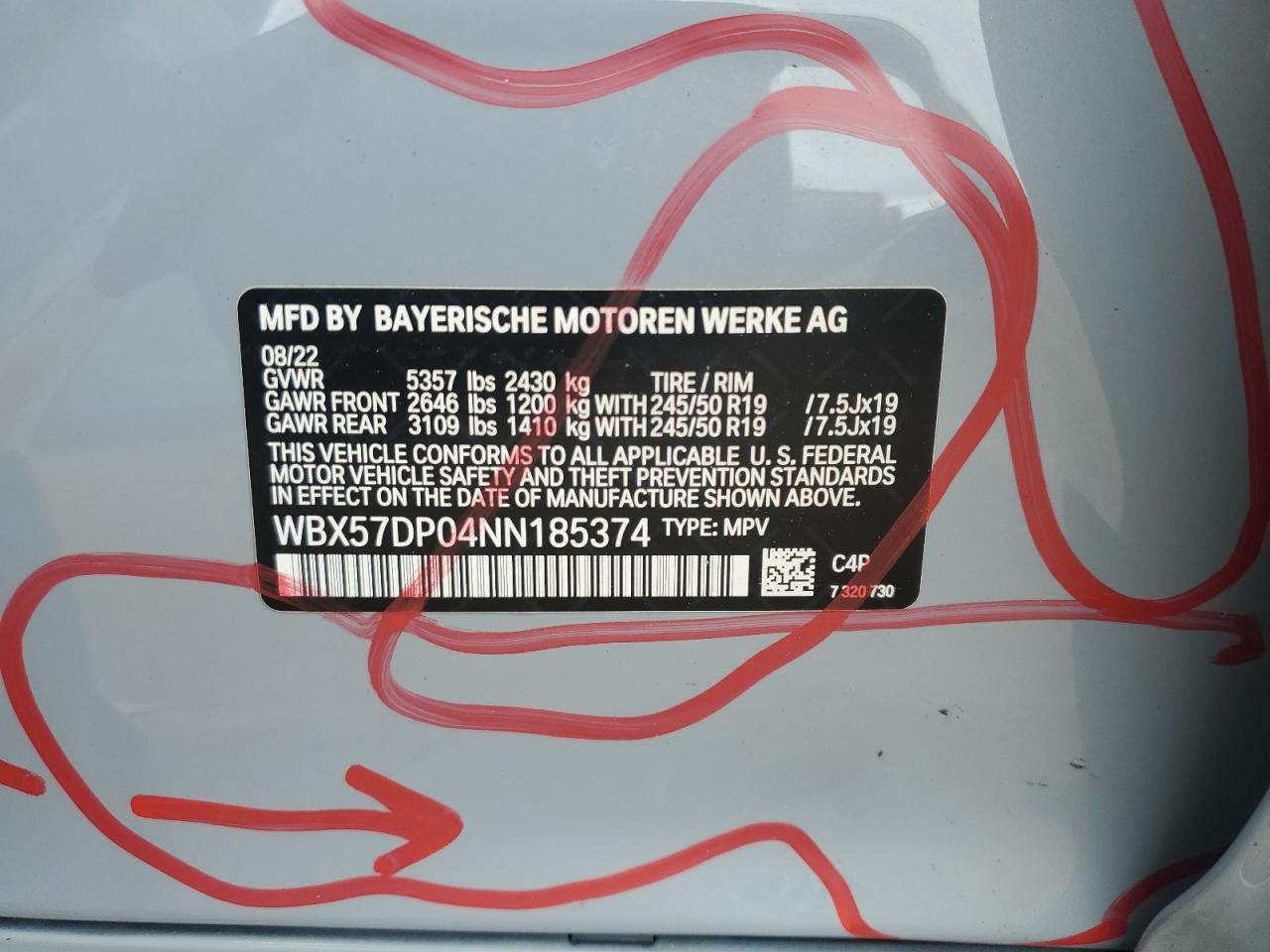 2022 BMW X3 xDrive30I VIN: WBX57DP04NN185374 Lot: 68858855