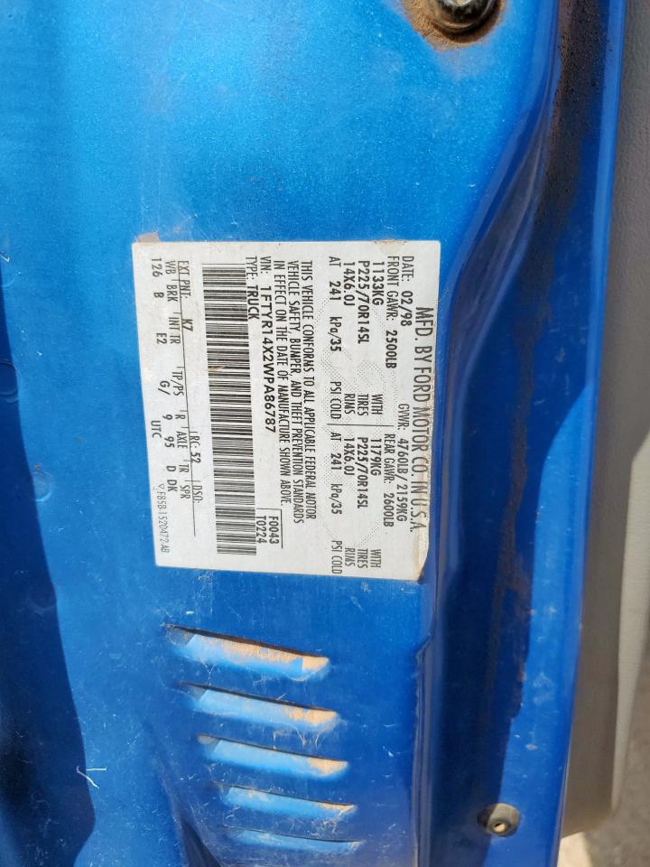 1998 Ford Ranger Super Cab VIN: 1FTYR14X2WPA86787 Lot: 68920265