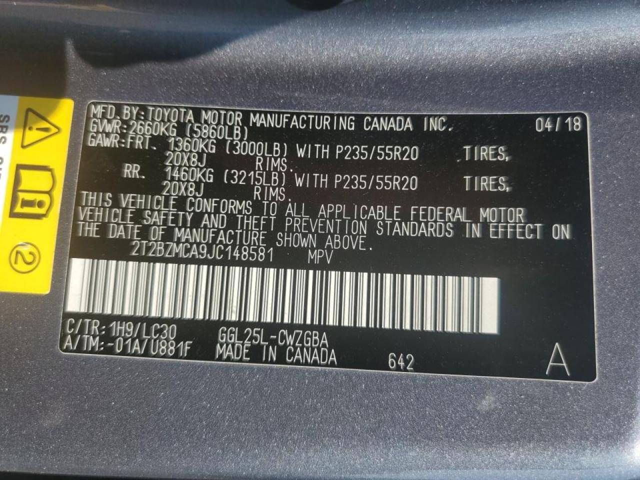 2018 Lexus Rx 350 Base VIN: 2T2BZMCA9JC148581 Lot: 67489225