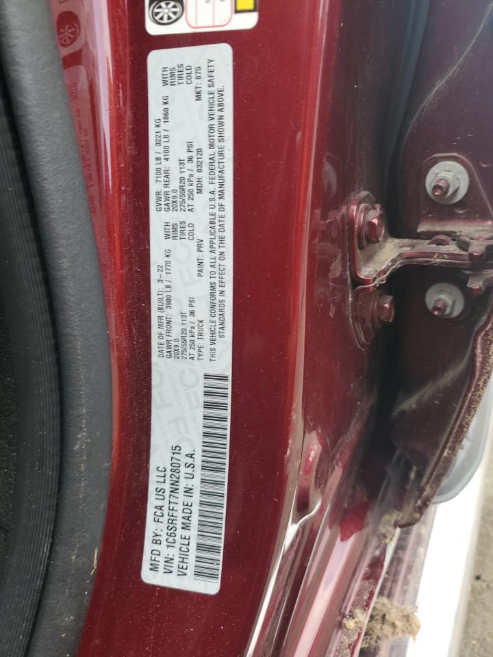 2022 Ram 1500 Big Horn/Lone Star VIN: 1C6SRFFT7NN280715 Lot: 67297945