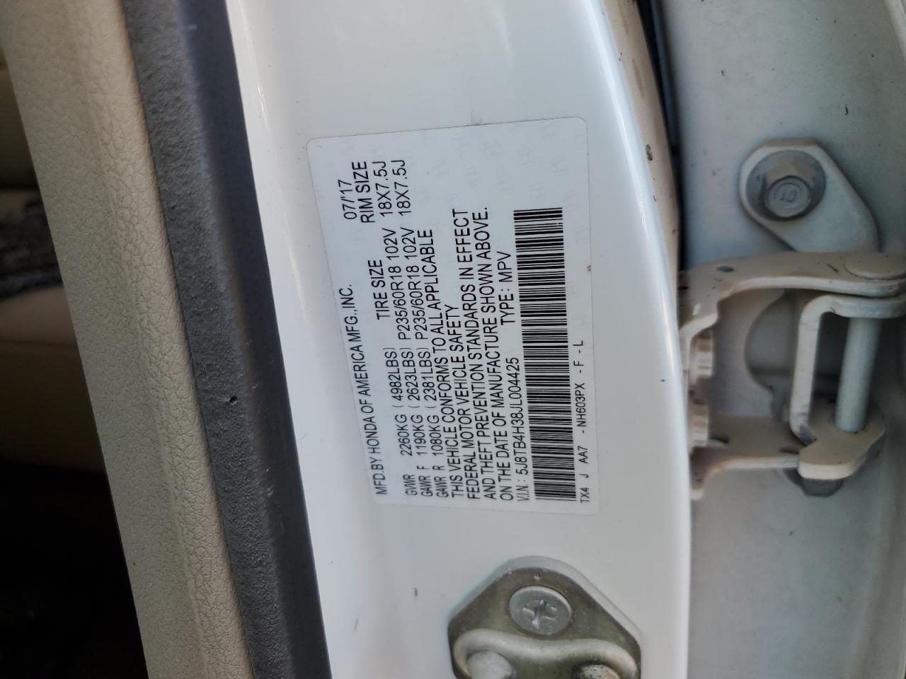 2018 Acura Rdx VIN: 5J8TB4H38JL004425 Lot: 69295465