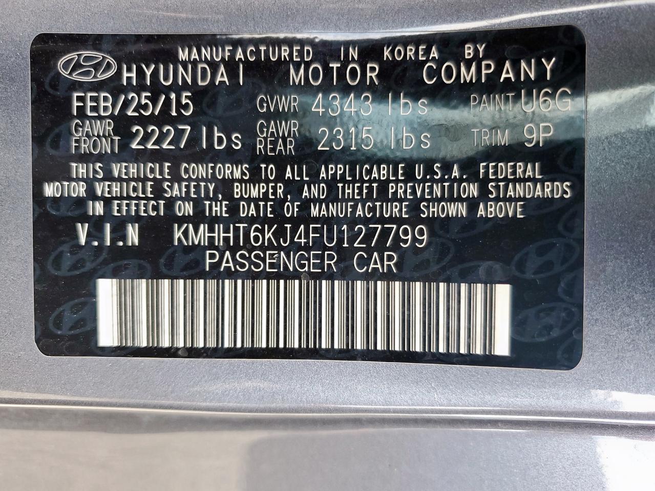 2015 Hyundai Genesis Coupe 3.8L VIN: KMHHT6KJ4FU127799 Lot: 70678425