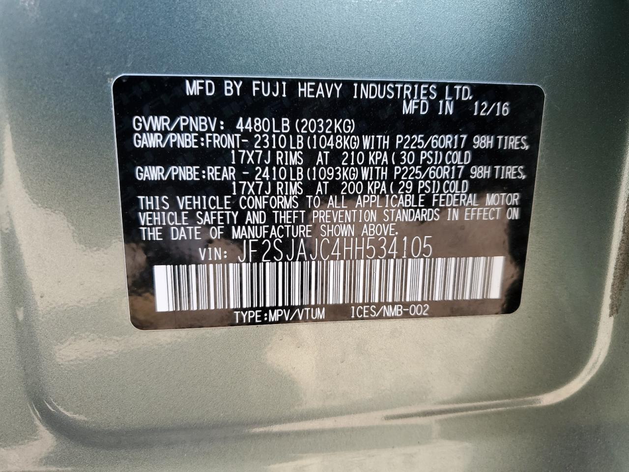 2017 Subaru Forester 2.5I Limited VIN: JF2SJAJC4HH534105 Lot: 67323985