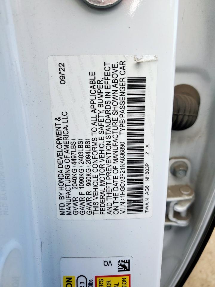 2022 Honda Accord Hybrid Sport VIN: 1HGCV3F21NA036890 Lot: 66836265