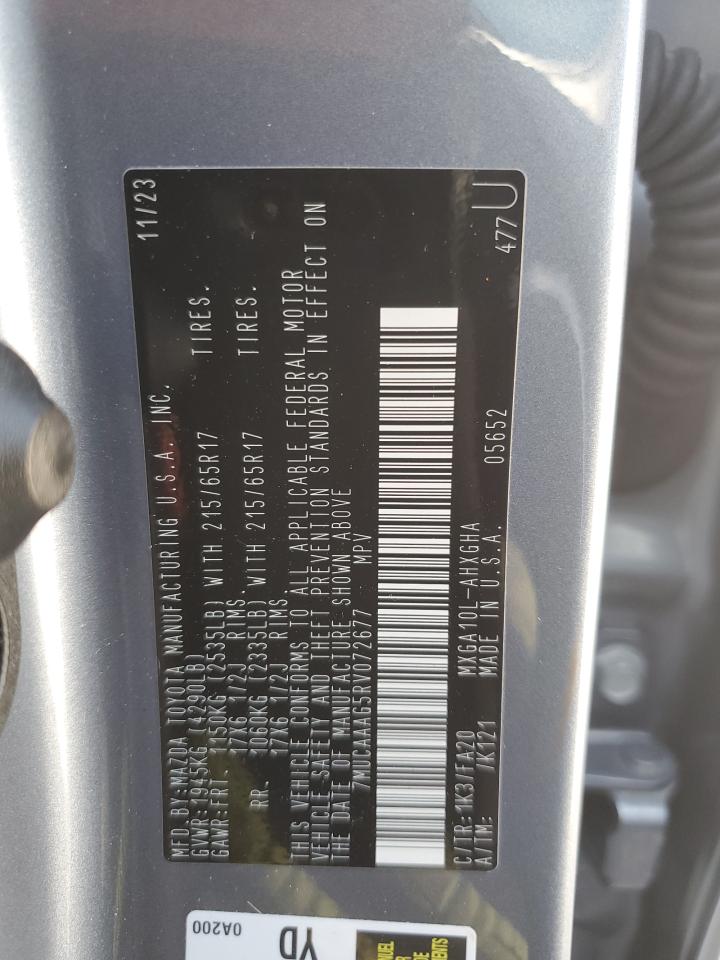 2024 Toyota Corolla Cross Le VIN: 7MUCAAAG5RV072677 Lot: 70533995