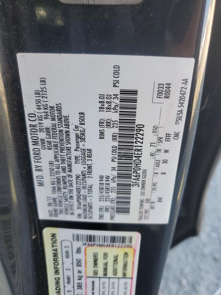 2014 Ford Fusion Se VIN: 3FA6P0HD4ER122290 Lot: 67953815