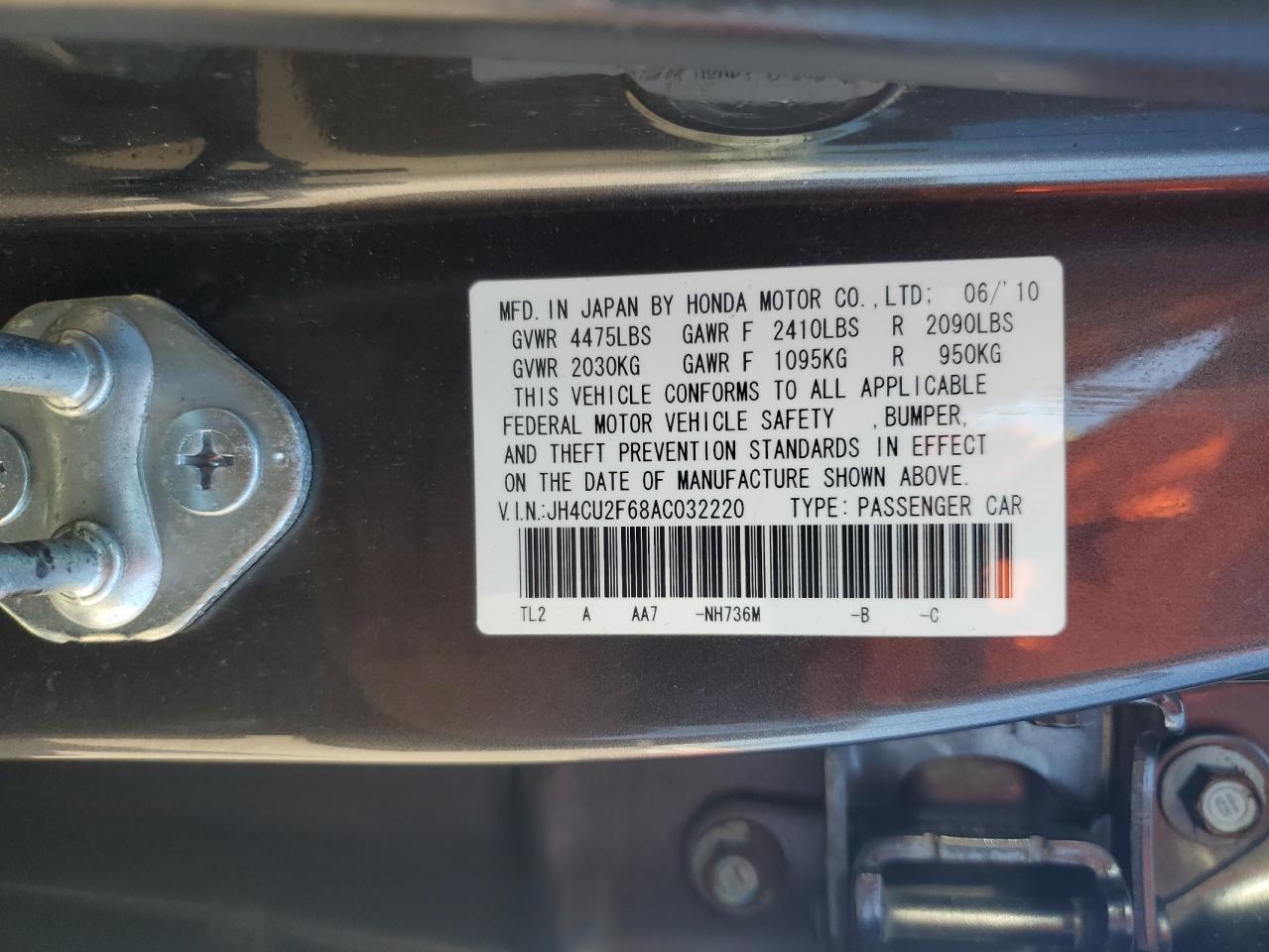 2010 Acura Tsx VIN: JH4CU2F68AC032220 Lot: 69949215