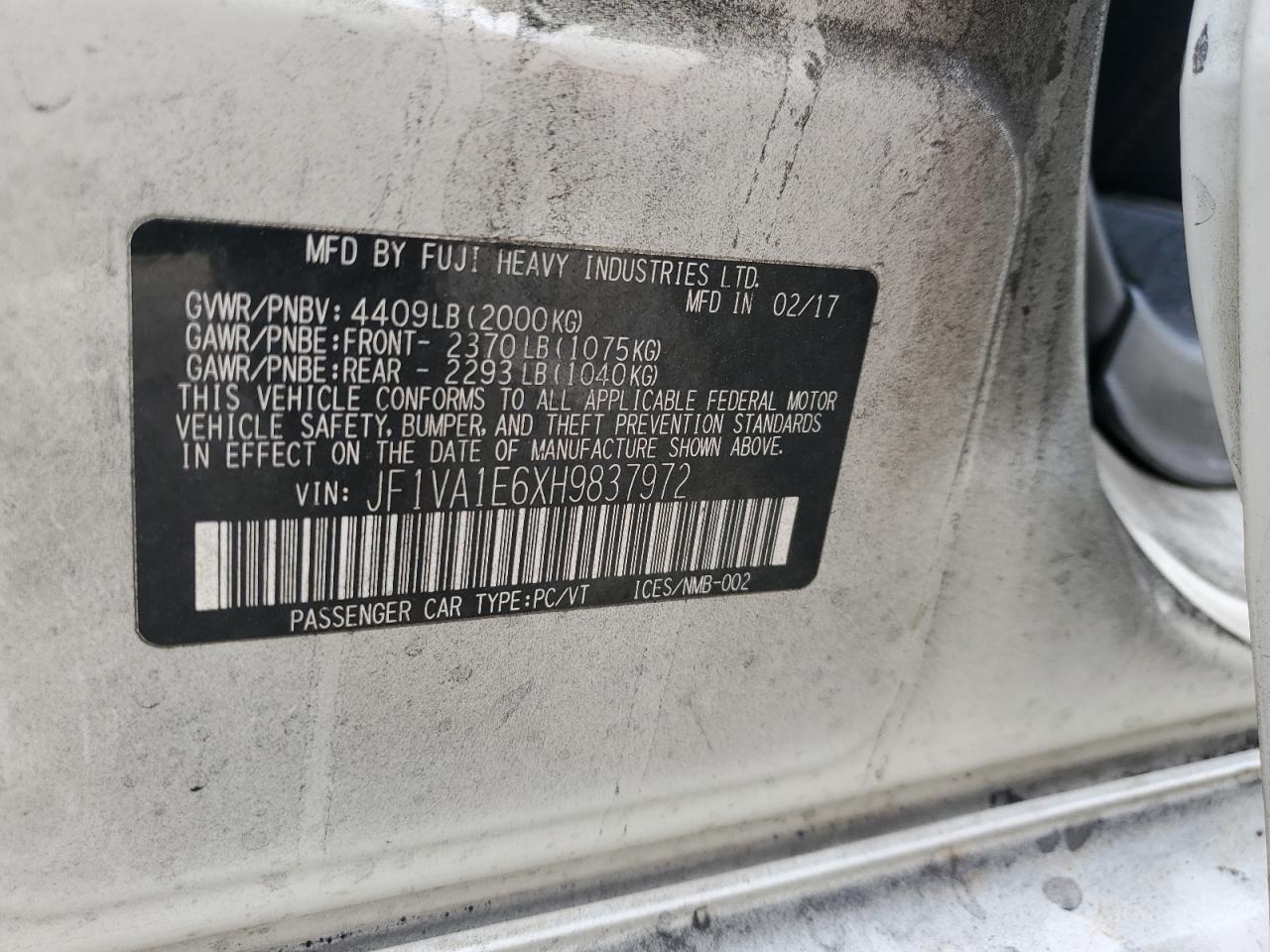 2017 Subaru Wrx Premium VIN: JF1VA1E6XH9837972 Lot: 70548655