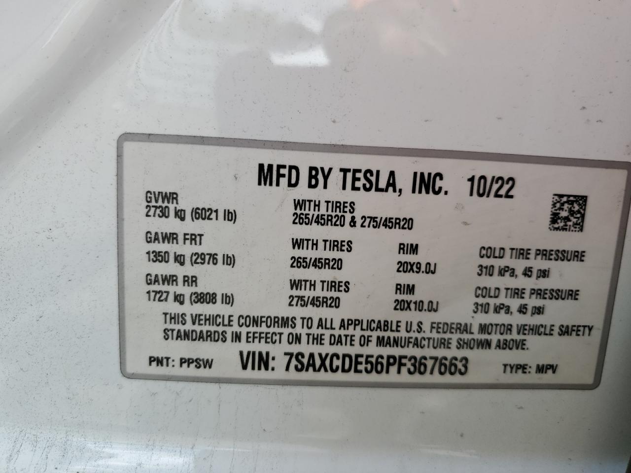 2023 Tesla Model X VIN: 7SAXCDE56PF367663 Lot: 70495475