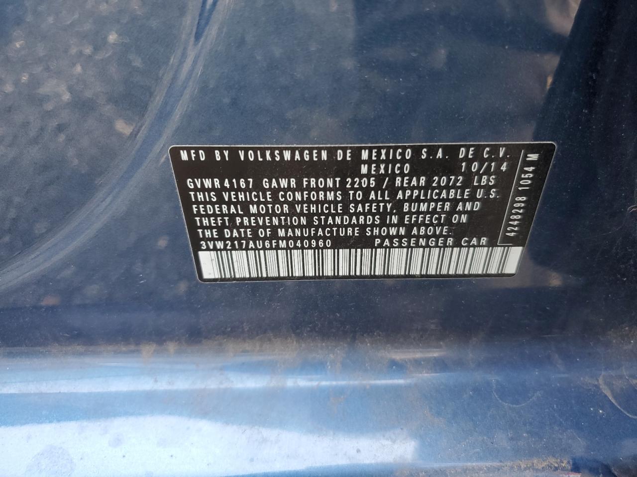 2015 Volkswagen Golf VIN: 3VW217AU6FM040960 Lot: 67993625