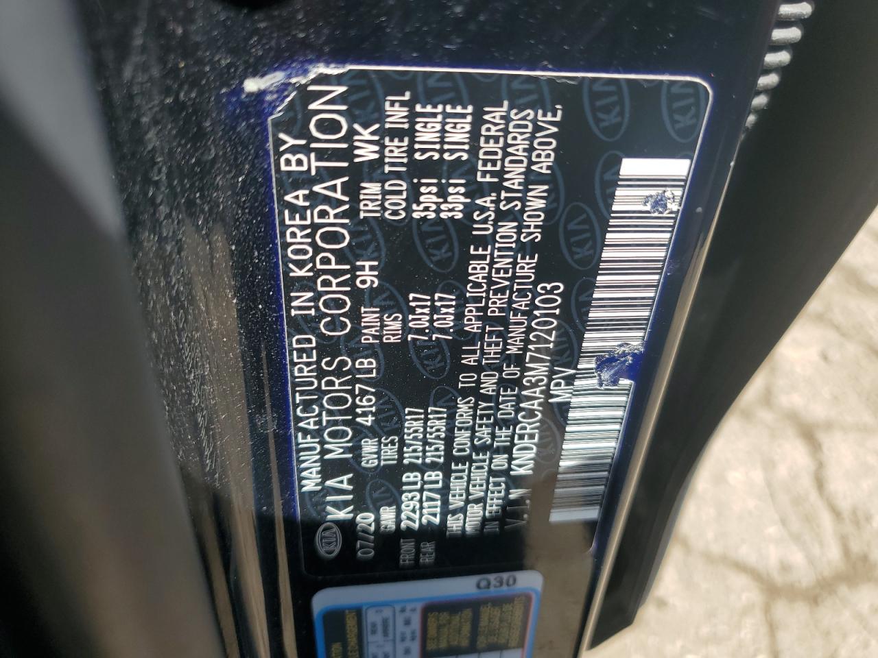 2021 Kia Seltos Ex VIN: KNDERCAA3M7120103 Lot: 70202115