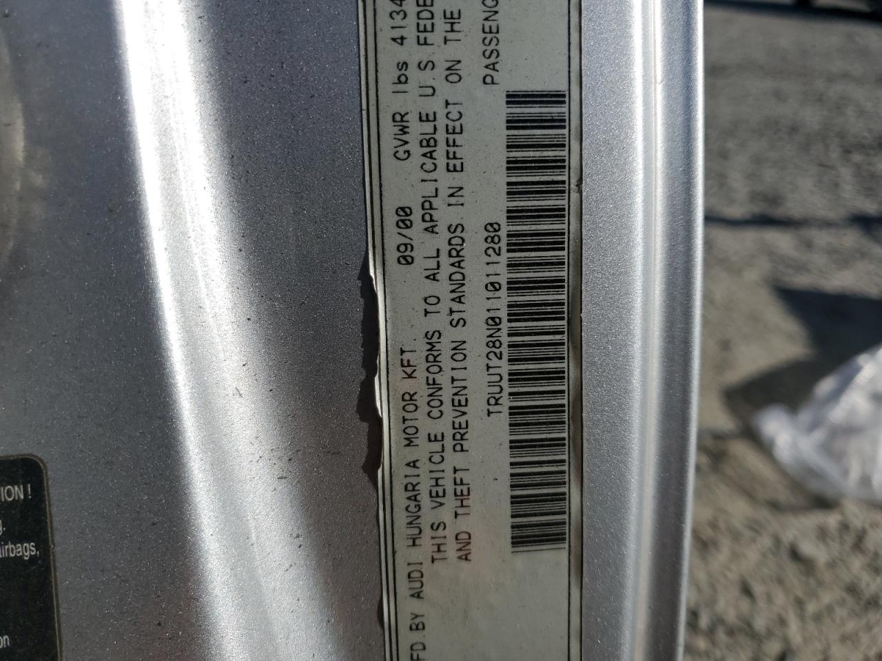 2001 Audi Tt Quattro VIN: TRUUT28N011011280 Lot: 69775335