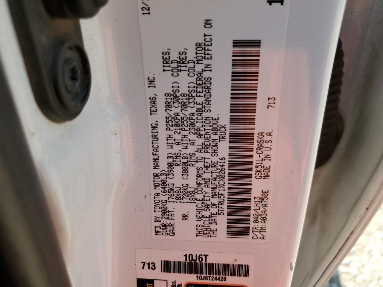 2012 Toyota Tundra Double Cab Sr5 VIN: 5TFRU5F1XCX026416 Lot: 69475975