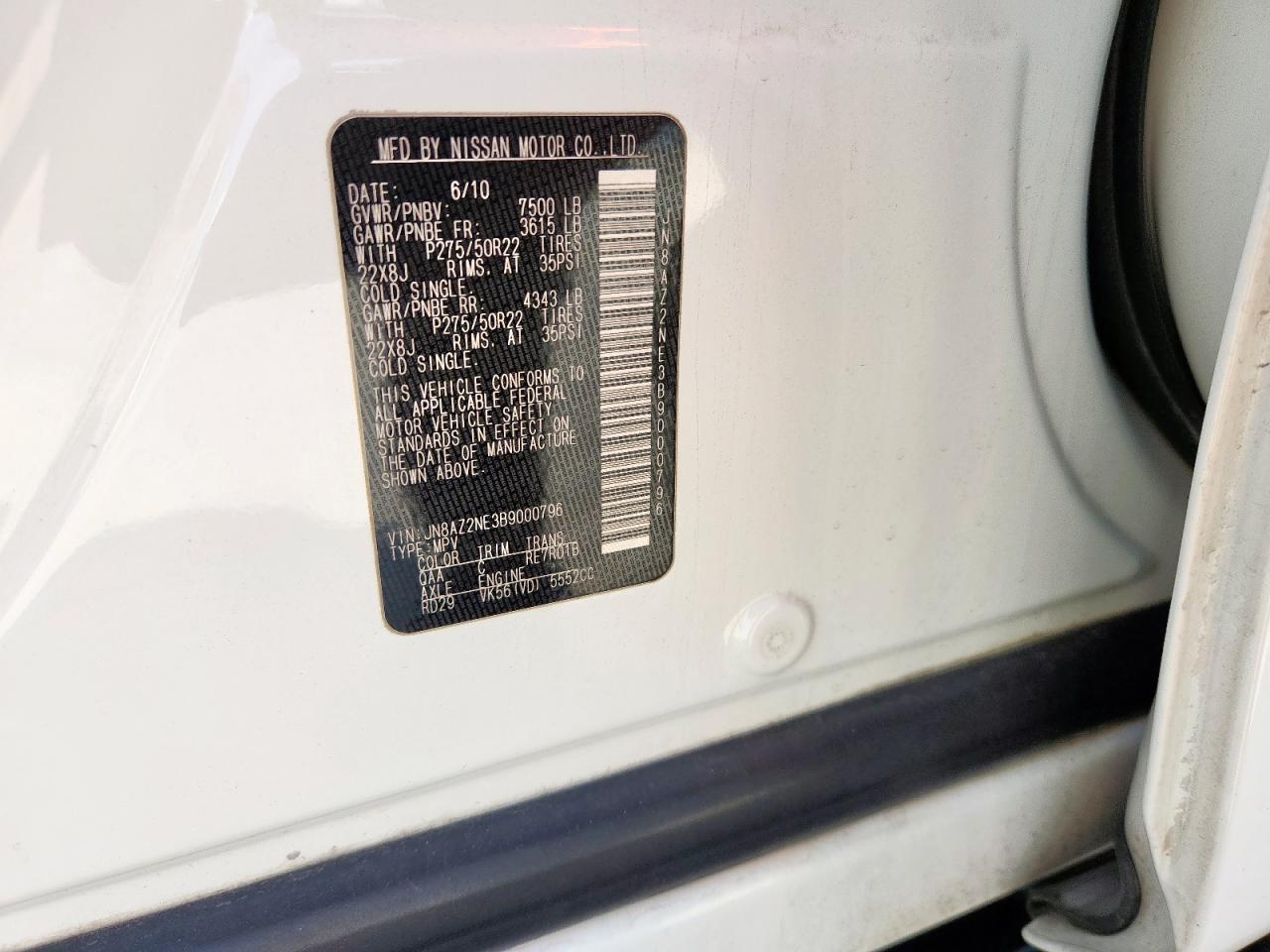 2011 Infiniti Qx56 VIN: JN8AZ2NE3B9000796 Lot: 69560225