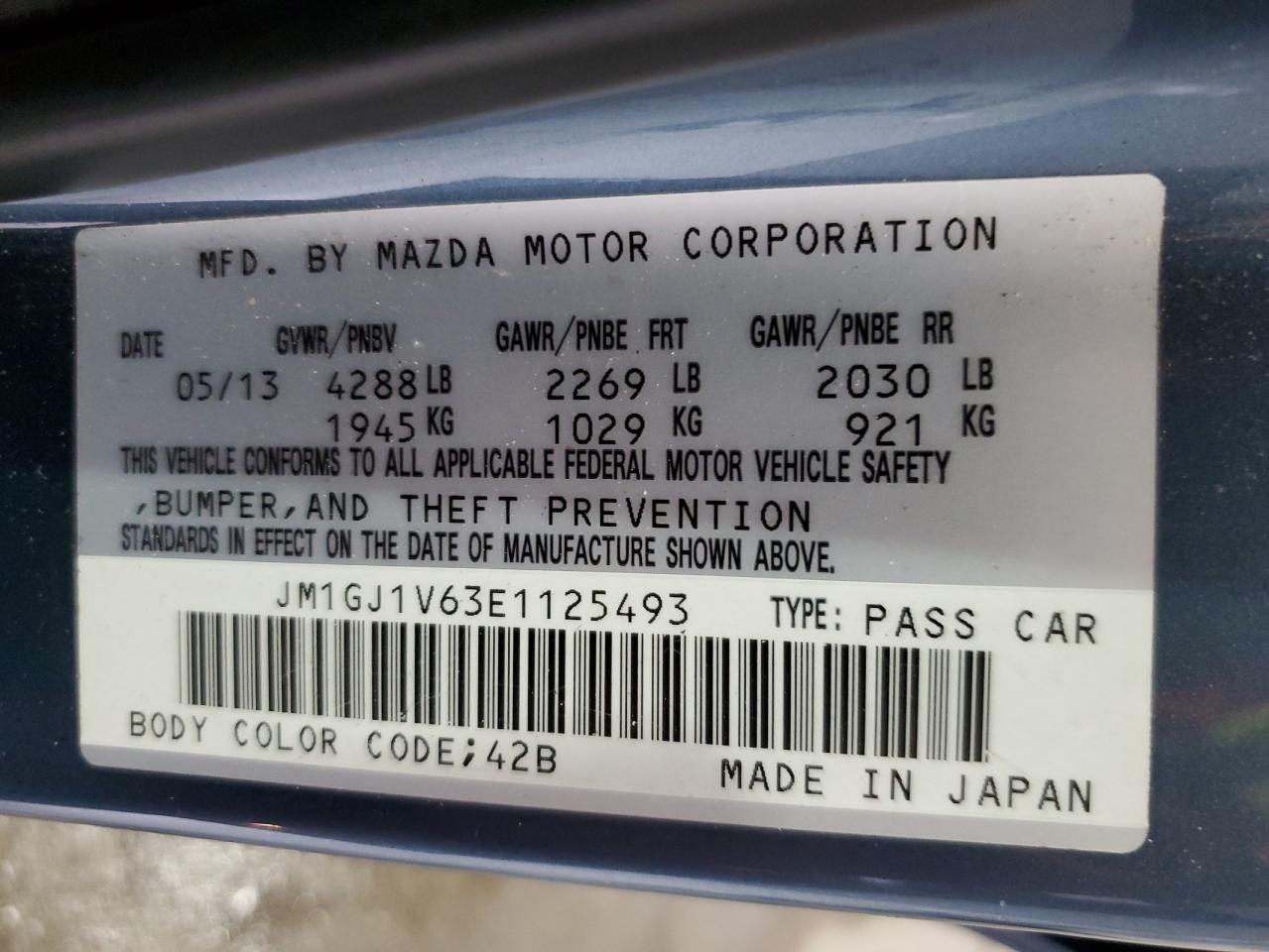 2014 Mazda 6 Touring VIN: JM1GJ1V63E1125493 Lot: 67914045