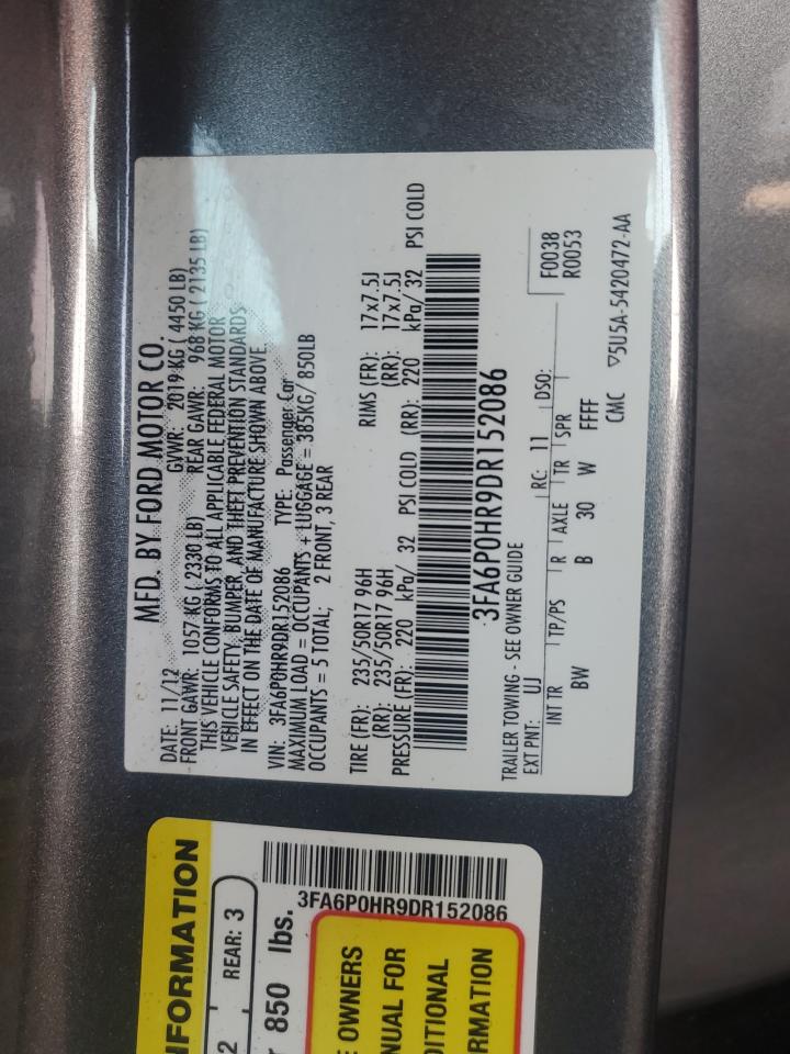 2013 Ford Fusion Se VIN: 3FA6P0HR9DR152086 Lot: 66186075