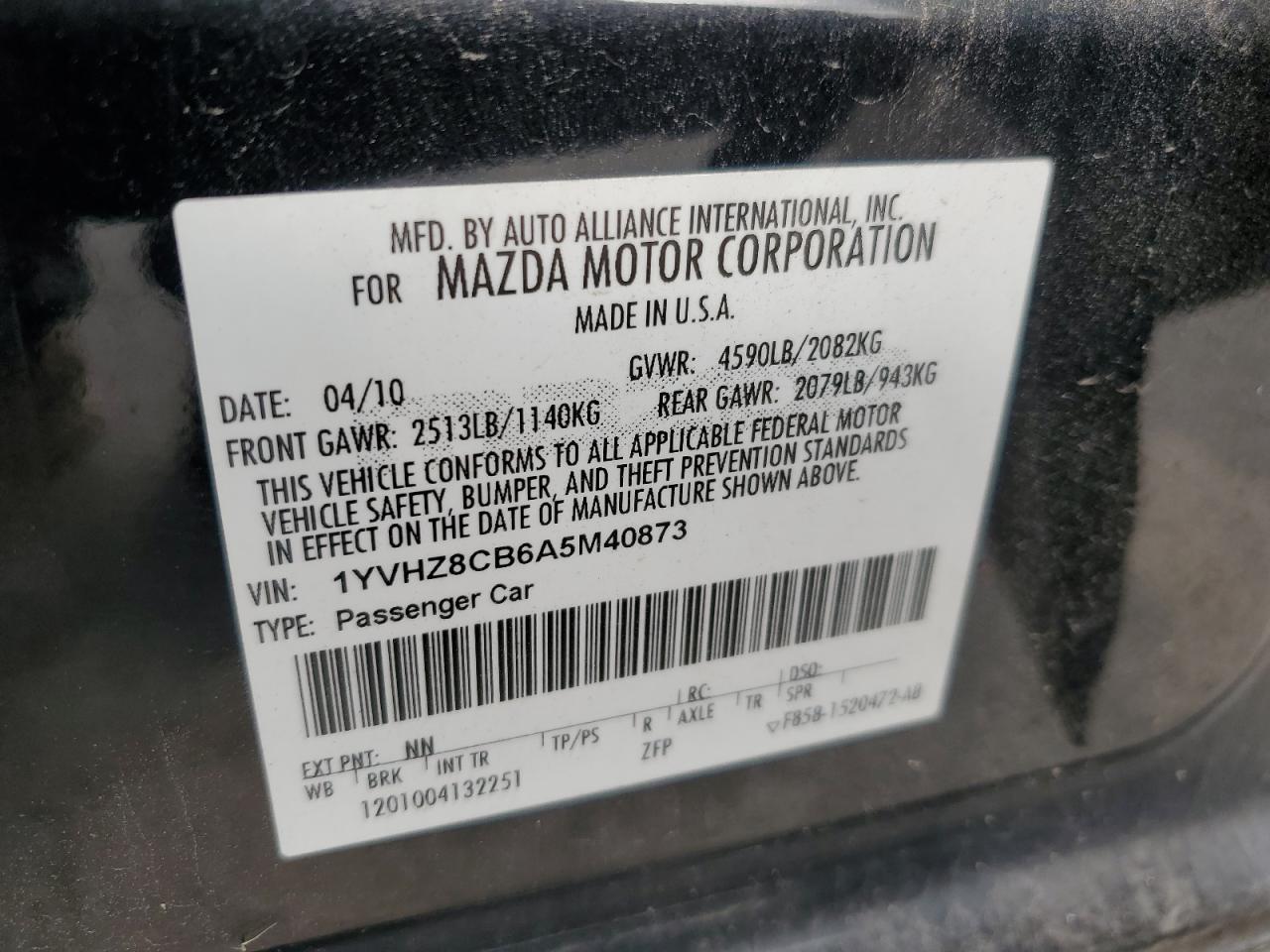 2010 Mazda 6 S VIN: 1YVHZ8CB6A5M40873 Lot: 67820445