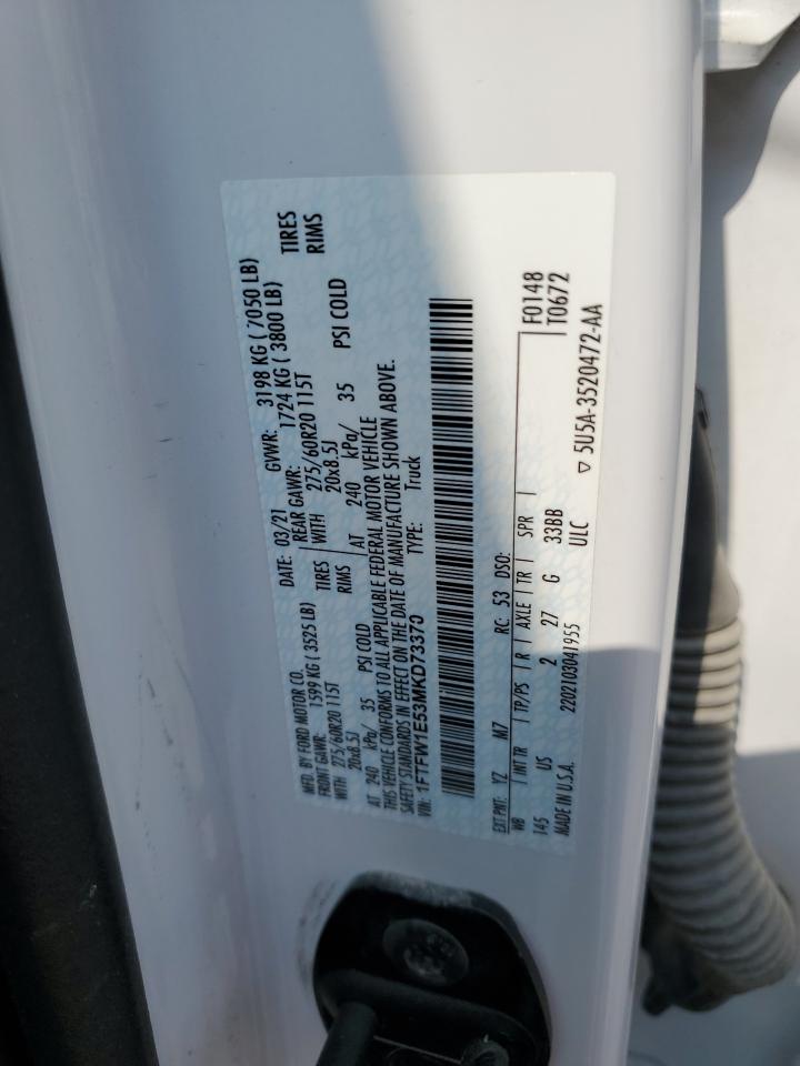 2021 Ford F150 Supercrew VIN: 1FTFW1E53MKD73370 Lot: 64649635