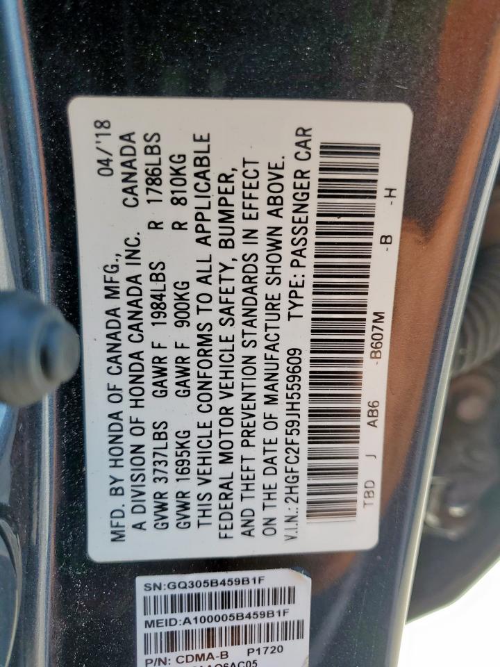 2018 Honda Civic Lx VIN: 2HGFC2F59JH559609 Lot: 70027865