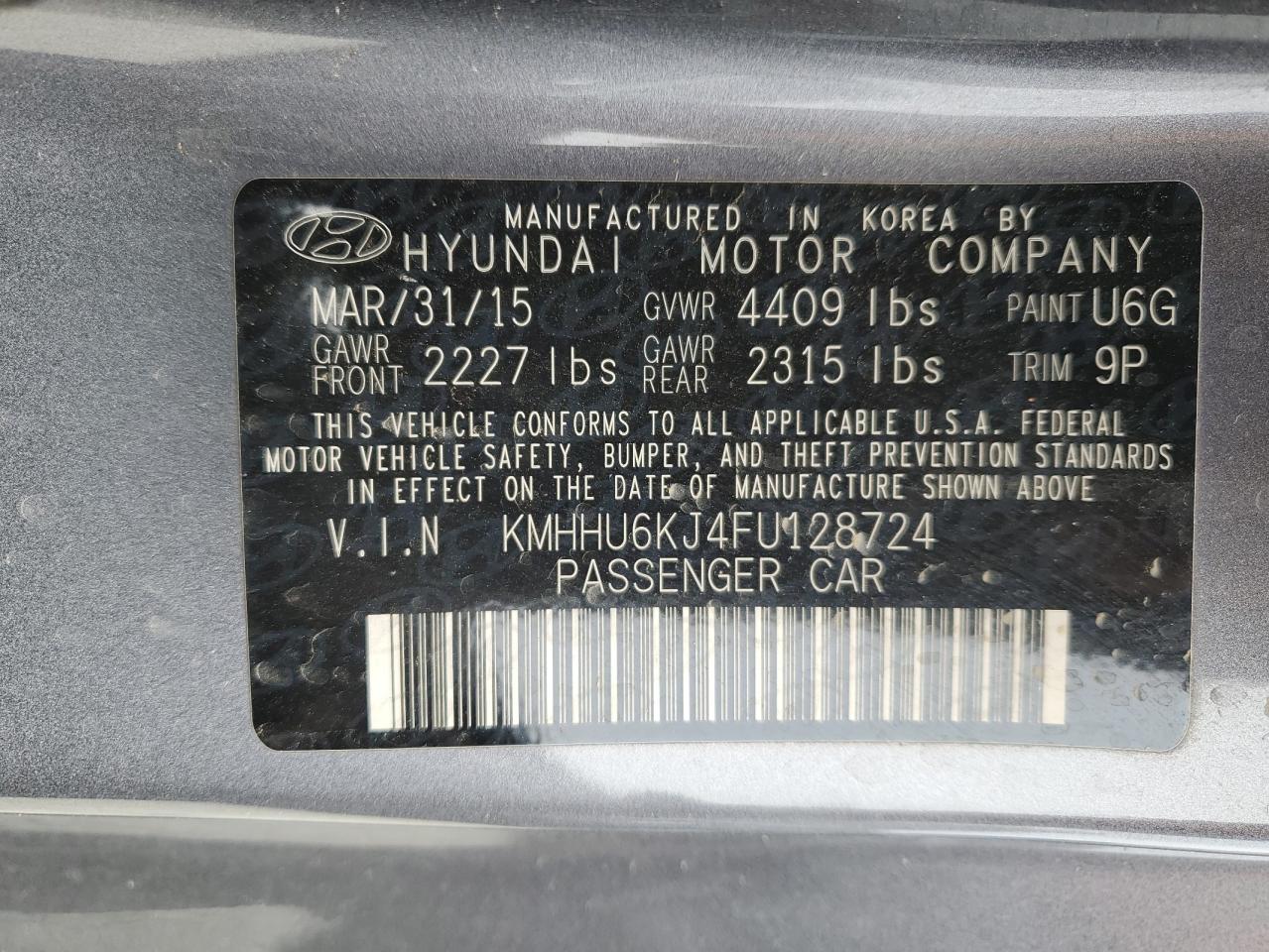 2015 Hyundai Genesis Coupe 3.8L VIN: KMHHU6KJ4FU128724 Lot: 70602145