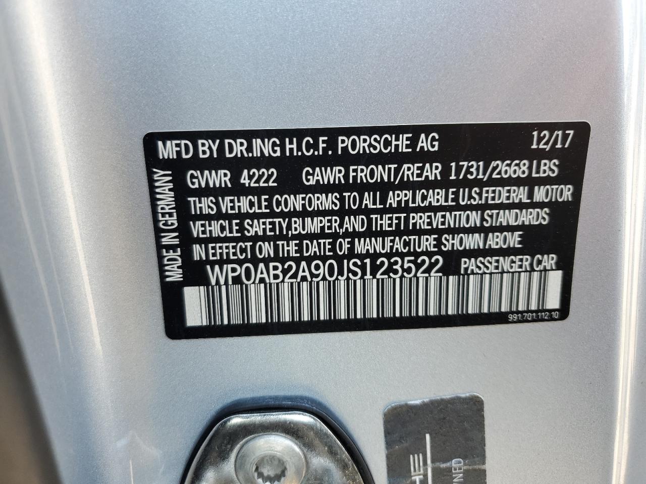 2018 Porsche 911 Carrera S VIN: WP0AB2A90JS123522 Lot: 67641245