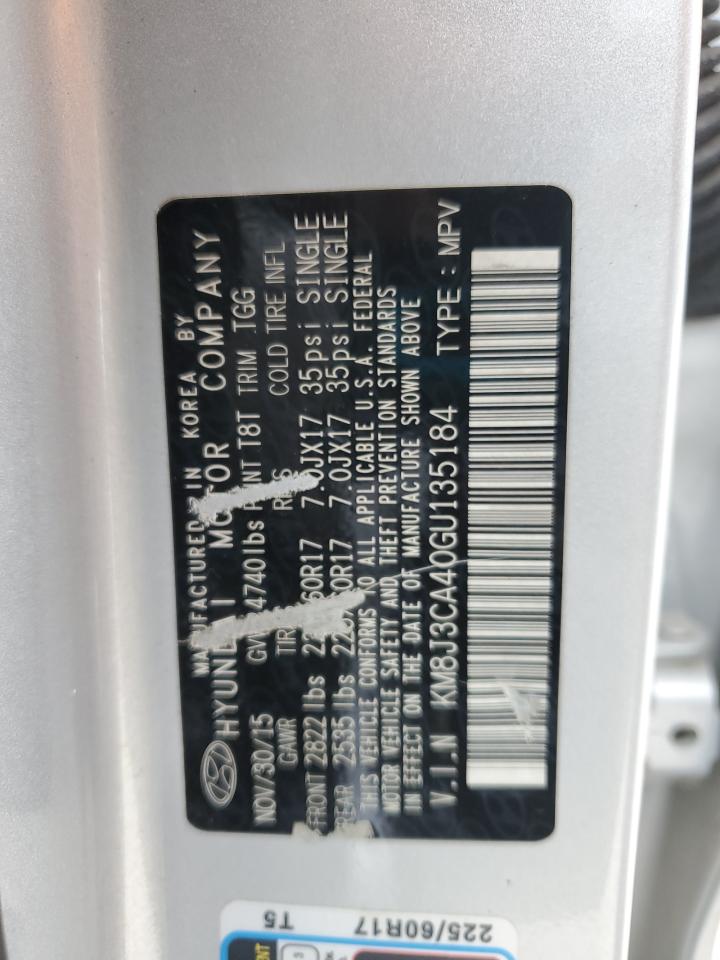 2016 Hyundai Tucson Limited VIN: KM8J3CA40GU135184 Lot: 68745185