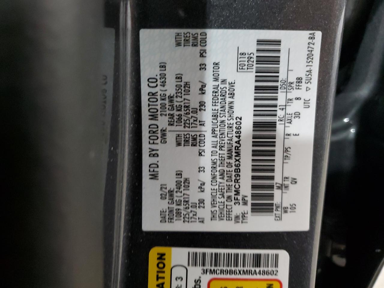 2021 Ford Bronco Sport Big Bend VIN: 3FMCR9B6XMRA48602 Lot: 69231075