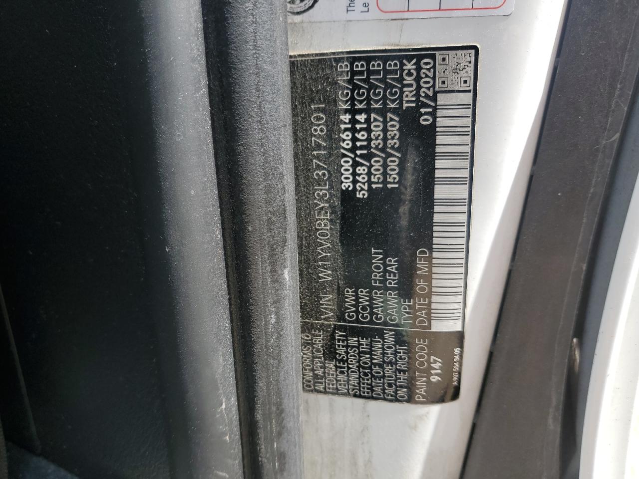 2020 Mercedes-Benz Metris VIN: W1YV0BEY3L3717801 Lot: 68374405