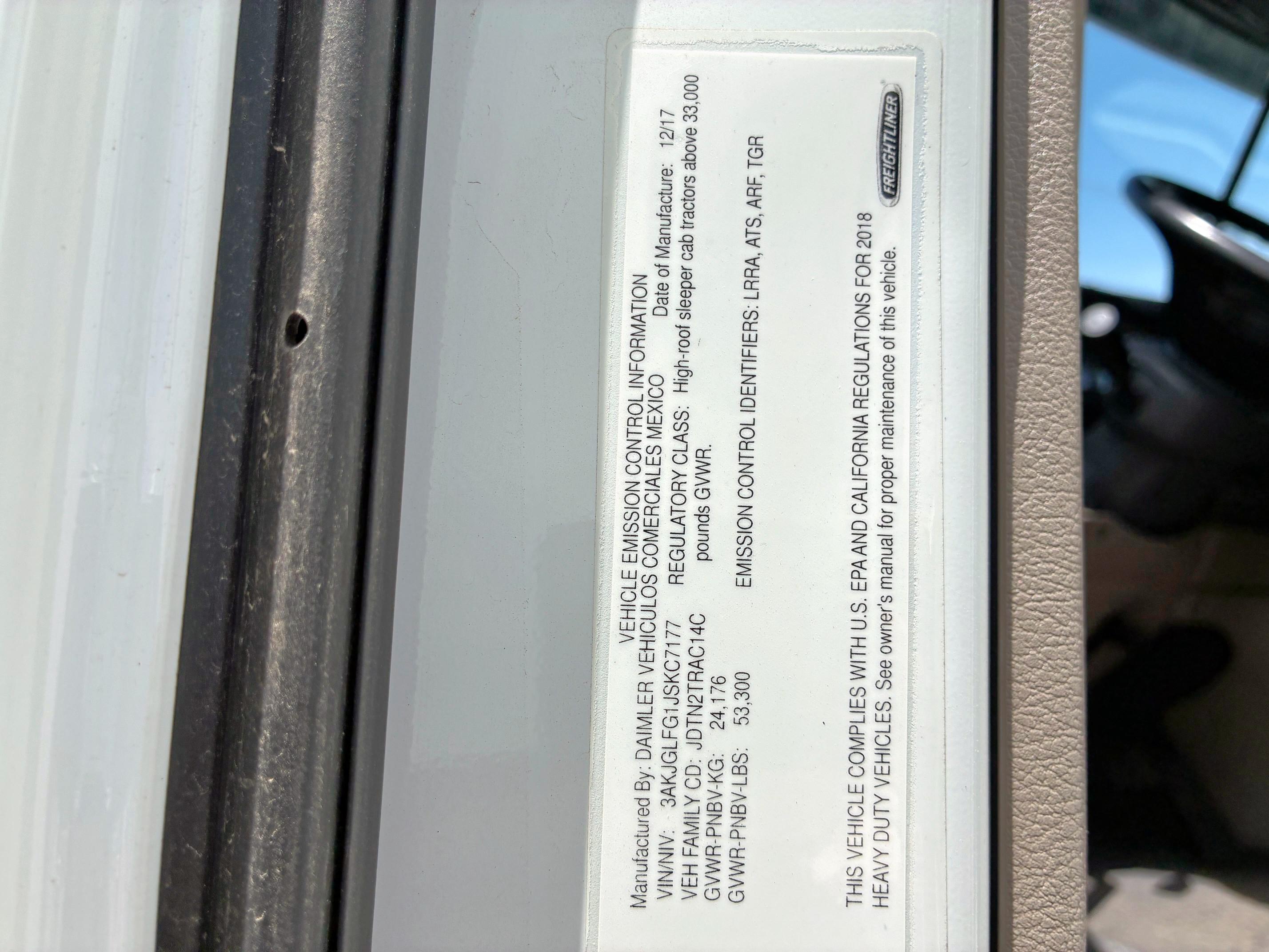2018 FREIGHTLINER CASCADIA 125   