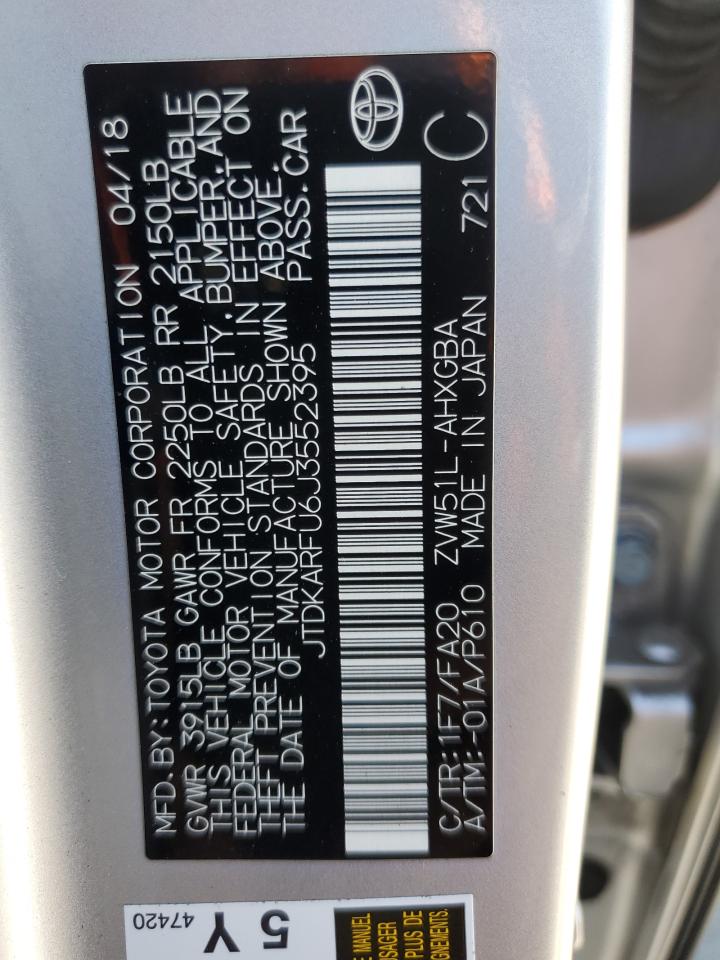 2018 Toyota Prius VIN: JTDKARFU6J3552395 Lot: 69486285