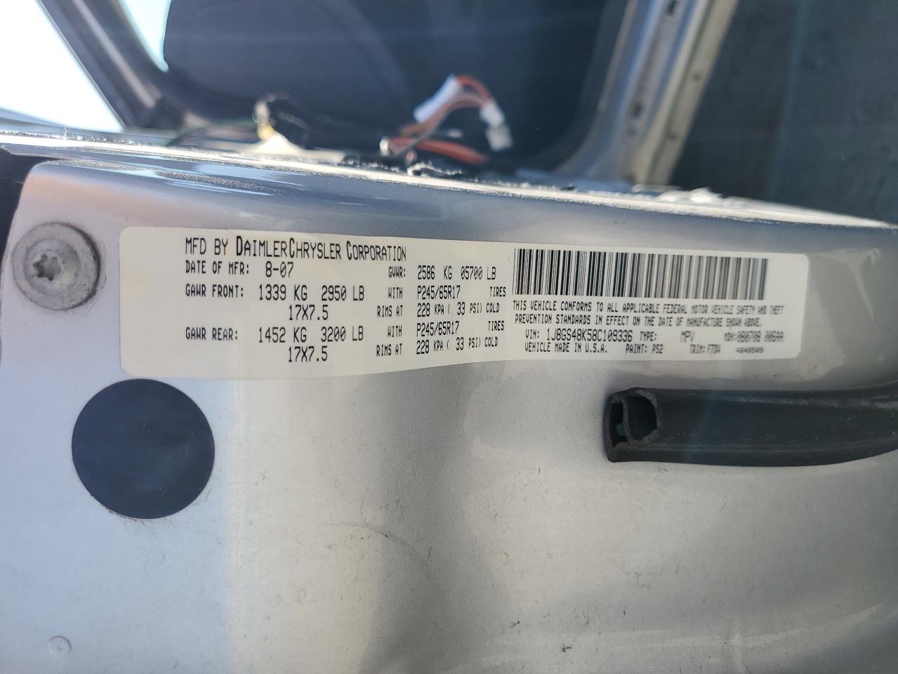 2008 Jeep Grand Cherokee Laredo VIN: 1J8GS48K58C109336 Lot: 68391015