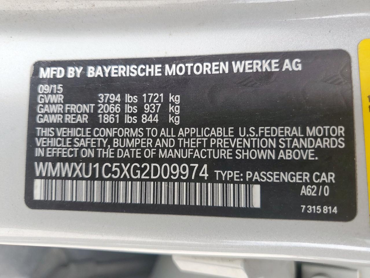 2016 Mini Cooper VIN: WMWXU1C5XG2D09974 Lot: 70390915