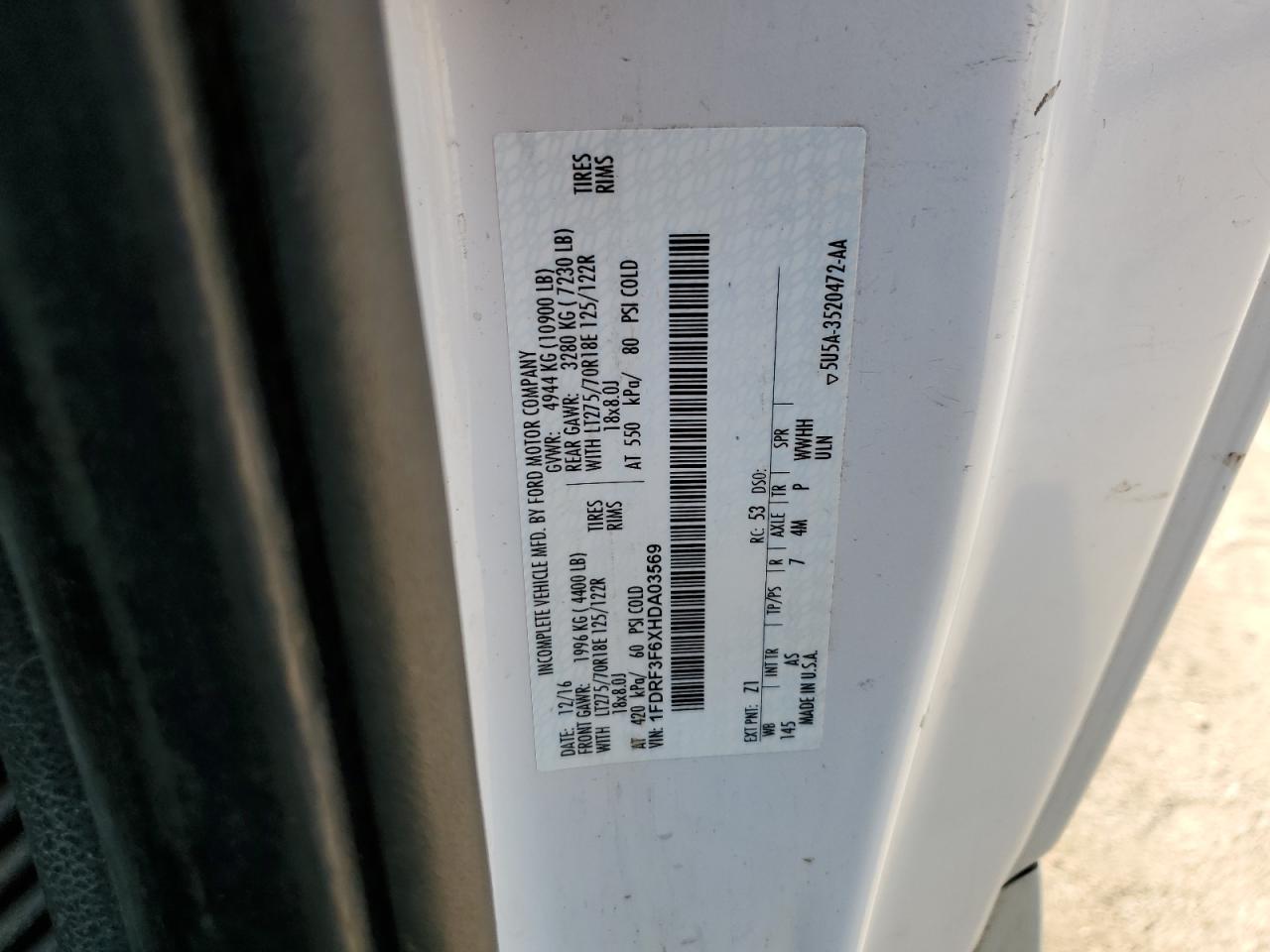 2017 Ford F350 Super Duty VIN: 1FDRF3F6XHDA03569 Lot: 68660565