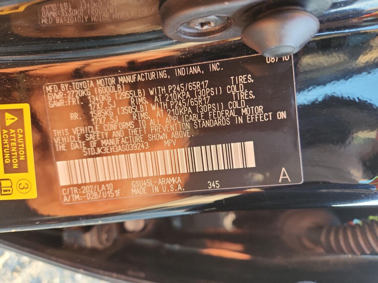 2010 Toyota Highlander Se VIN: 5TDJK3EH3AS039243 Lot: 70083435