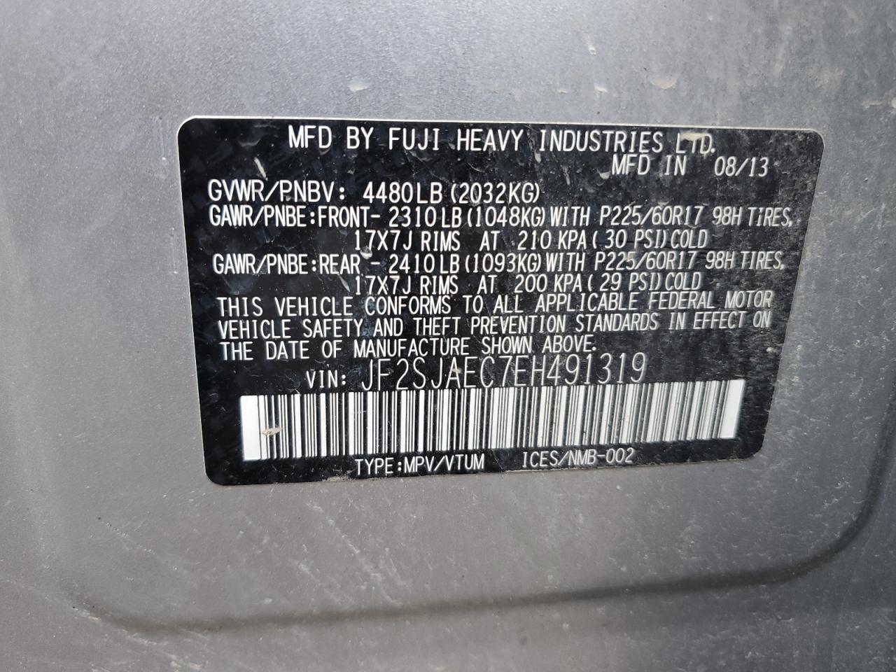 2014 Subaru Forester 2.5I Premium VIN: JF2SJAEC7EH491319 Lot: 68364615