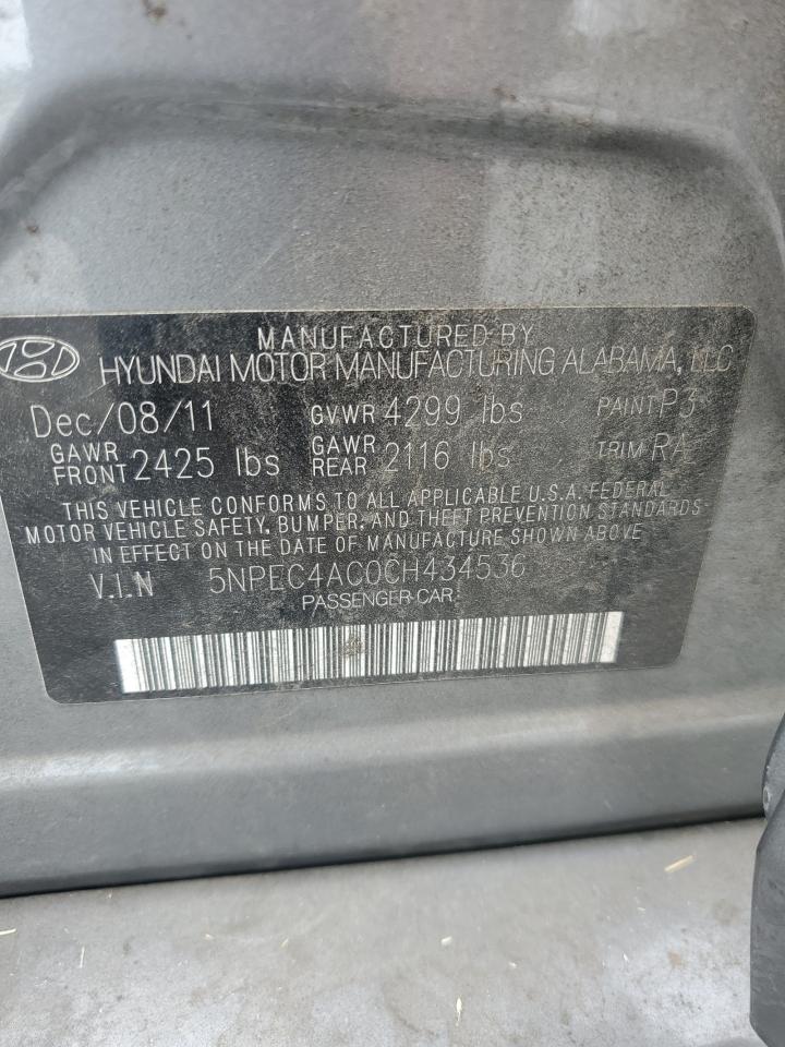 2012 Hyundai Sonata Se VIN: 5NPEC4AC0CH434536 Lot: 70453555