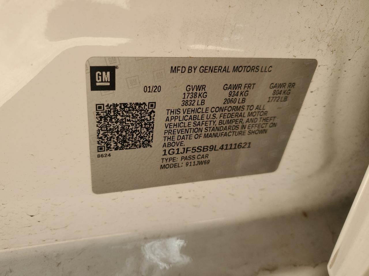 2020 Chevrolet Sonic Premier VIN: 1G1JF5SB9L4111621 Lot: 70652655
