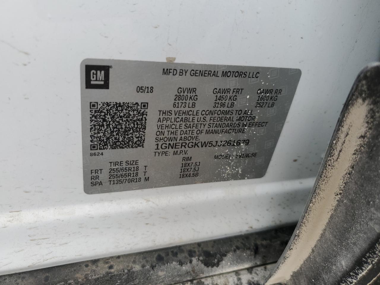 2018 Chevrolet Traverse Lt VIN: 1GNERGKW5JJ261679 Lot: 70057405