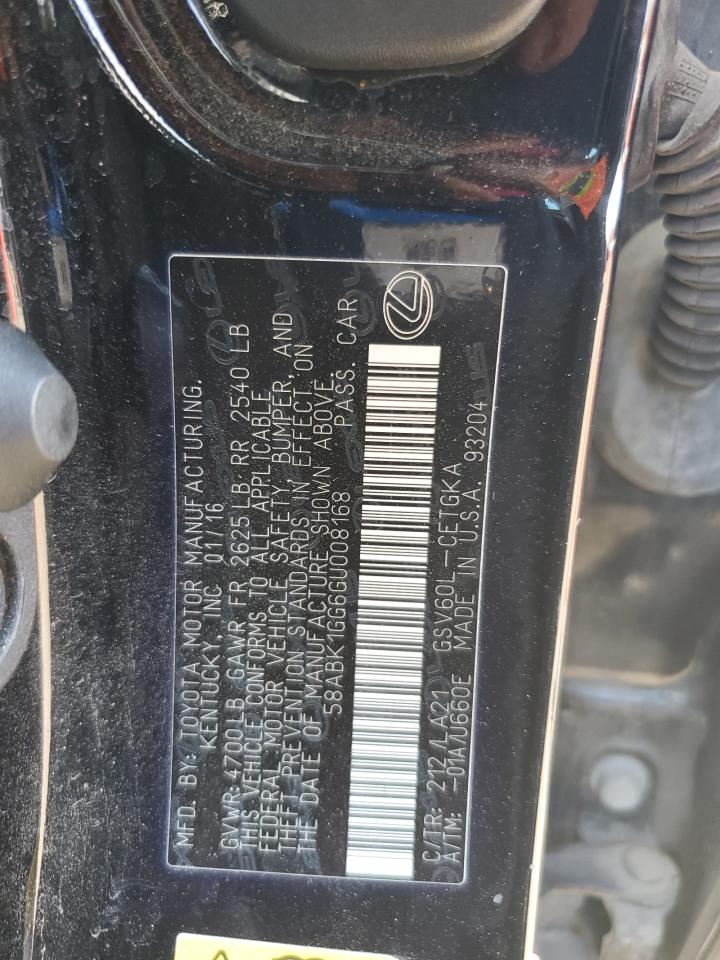 2016 Lexus Es 350 VIN: 58ABK1GG6GU008168 Lot: 69042045