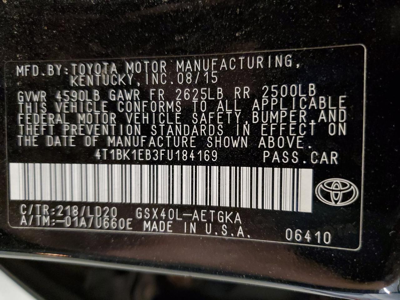 2015 Toyota Avalon Xle VIN: 4T1BK1EB3FU184169 Lot: 69592275