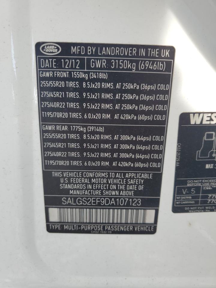 2013 Land Rover Range Rover Supercharged VIN: SALGS2EF9DA107123 Lot: 69066215