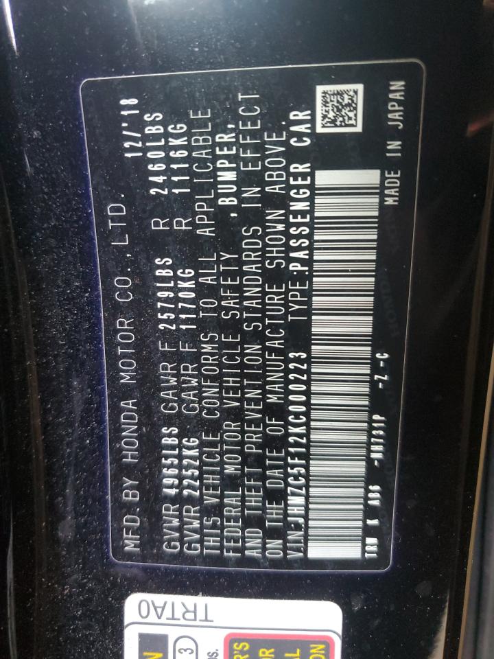 2019 Honda Clarity VIN: JHMZC5F12KC000223 Lot: 68667295