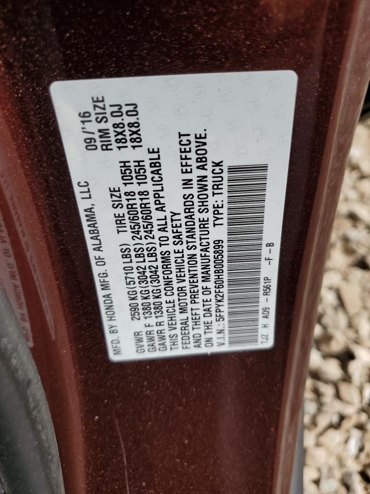 2017 Honda Ridgeline Rtl VIN: 5FPYK2F60HB005899 Lot: 68328395