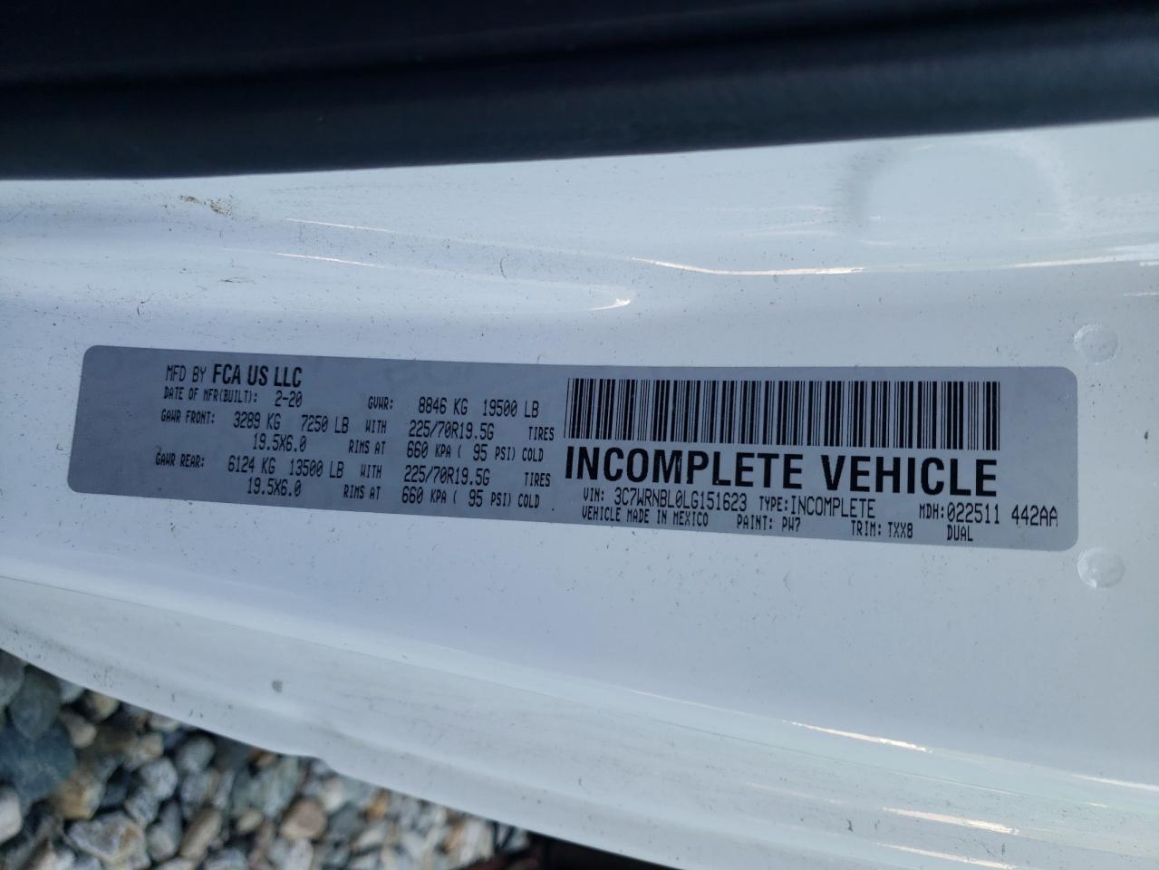2020 Ram 5500 VIN: 3C7WRNBL0LG151623 Lot: 67508105