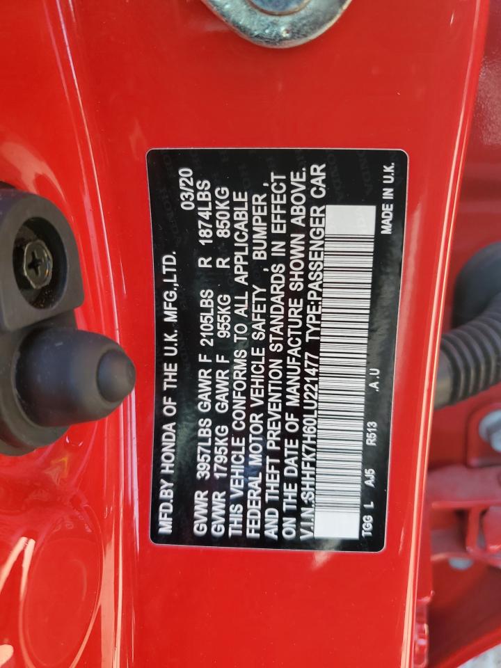 2020 Honda Civic Ex VIN: SHHFK7H60LU221477 Lot: 67664525