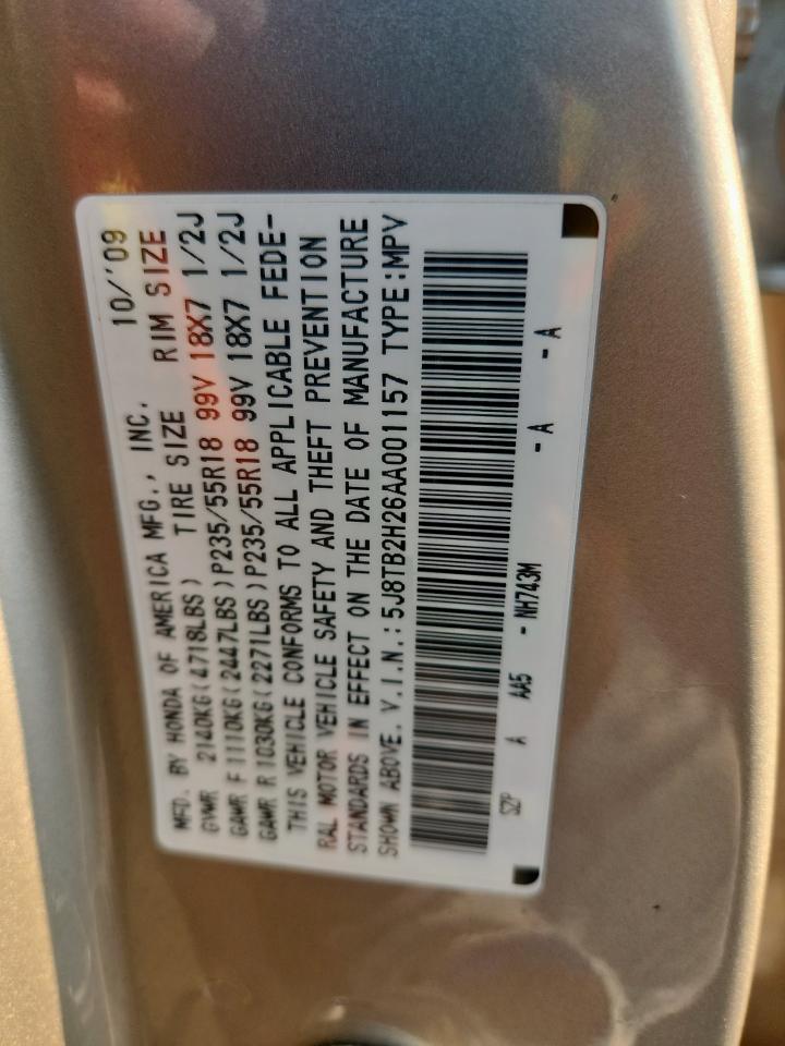 2010 Acura Rdx VIN: 5J8TB2H26AA001157 Lot: 67442575