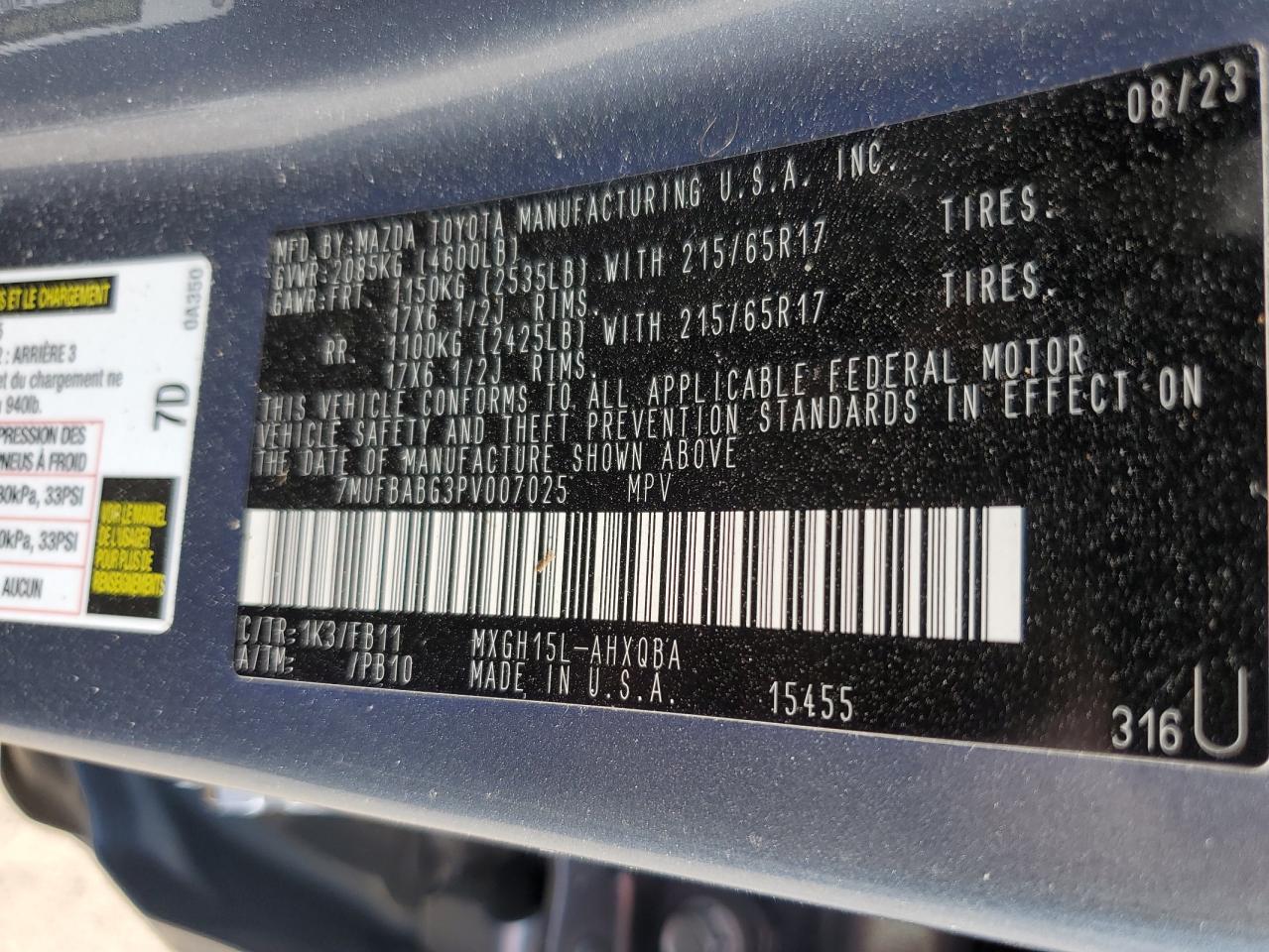 2023 Toyota Corolla Cross Le VIN: 7MUFBABG3PV007025 Lot: 67219255