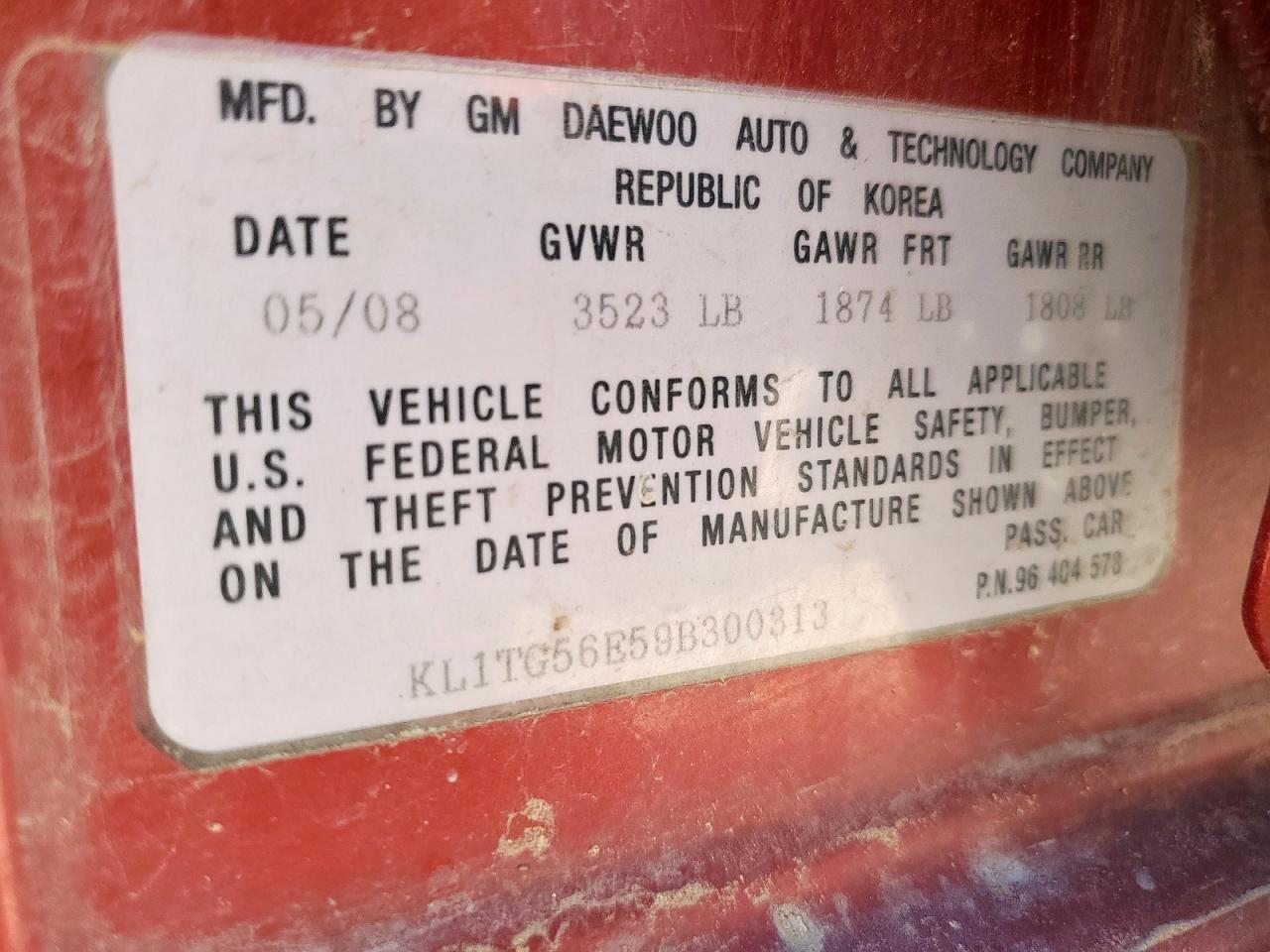 2009 Chevrolet Aveo Lt VIN: KL1TG56E59B300313 Lot: 67777055